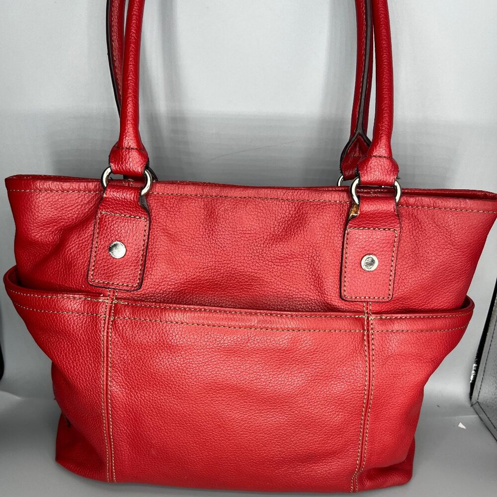 TIGNANELLO GENUINE RED PEBBLED LEATHER SHOULDER BAG WITH SILVER TONE HARDWARE